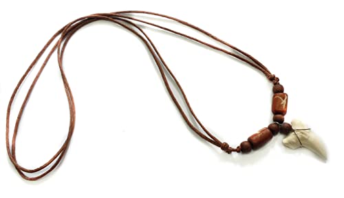 Genuine Mako Shark Tooth Pendant Surfer Wooden Beads Cord Necklace For Men Women Ba371 #TOP4