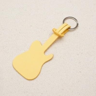 エレキギターモチーフのレザーキーホルダー(イエロー:シルバー)