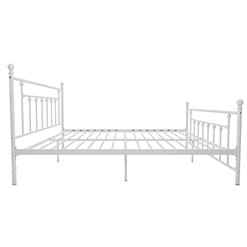 Dhp Manila Metal Bed With Round Finial Post Headboard And Footboard, Adjustable Base Height For Underbed Storage, No Box Spring Needed, King, White #TOP7
