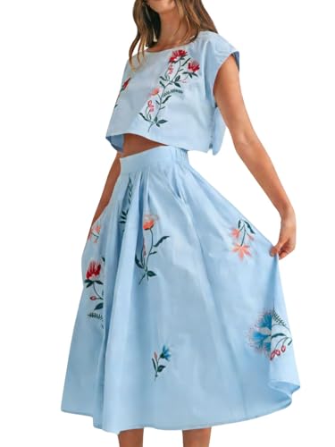 Yinawsky Women Floral Embroidery Dress Sleeveless 2 Piece Tank Top