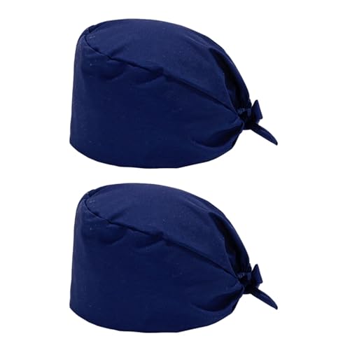 RELKLYU 2 Pezzi Cappello da Dottore Blu, Semplice Colore Solido, Pizzo Regolabile, Universale per Uomini E Donne, Tappo della Borsa per Infermiere, Accessori per Abbigliamento Chirurgico.