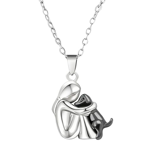 Rainway Collar de plata con colgante de animal para niña y perro/gato, cadena de plata dorada, sencilla, personalizada y de moda, regalo para mujeres, mujeres y niñas, Acero inoxidable