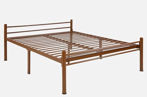 Image of Nivo Metal Queen Size Bed Without Storage | Wrought Iron Double Bed with Headboard & Footboard | Sturdy Powder Coated Platform Bed Queen Size Cot for BedroomLivingRoom Brown (75x60)