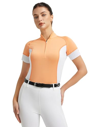 Fitst4 Sports Camisas Ecuestres De Manga Corta Para Mujer, Con Protección Upf50 , Transpirables, Con Media Cremallera, Peach Cobbler, Xs Fitst4 Sports Camisas Ecuestres De Manga Corta Para Mujer, Con Protección Upf50 , Transpirables, Con Media Cremallera, Peach Cobbler, Xs