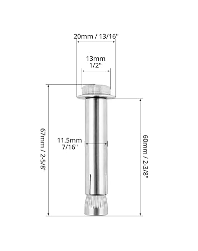Image of QWORK 304 Stainless Steel External Hex Expansion Bolts M8x60mm, 20 Pcs Anti-Corrosion Metal Bolt for Concrete and Masonry Anchors