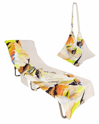 Beach Pool Patio Lounge Chaise Chair Cover Towel with Pockets,Yellow Mountain Absorbent & Quick Dry Microfiber Towel Cover Bag Summer Travel Accessories Abstract Multicolor Mountain Range Landscape