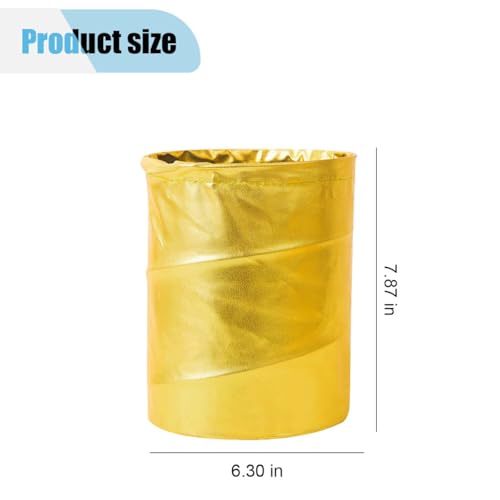 Image of Collapsible Trash Can Car Garbage Bag - Leather Pop-up Car Trash Bin with Elastic Band - Hanging Foldable Garbage Can Vehicle Waste Basket Bin - Double-Layer Washable Bag for Cars Camping (Gold)