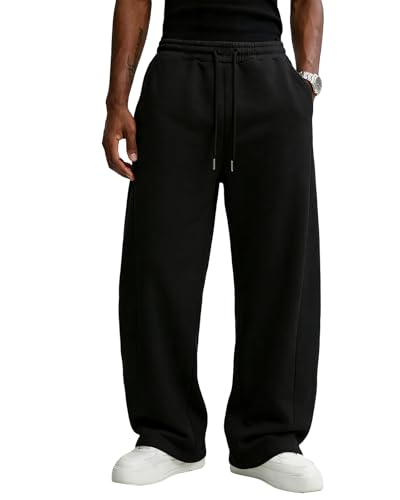 Image of Wangdo Men's Baggy Sweatpants Wide Leg Lounge Cotton Jogging Pants Casual Elastic Waist Joggers with Pockets