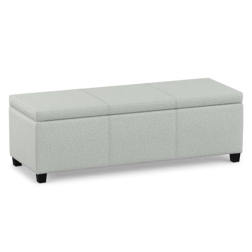Image of SIMPLIHOME Avalon 48 inch Wide Linen Look Fabric Storage Ottoman in Grey