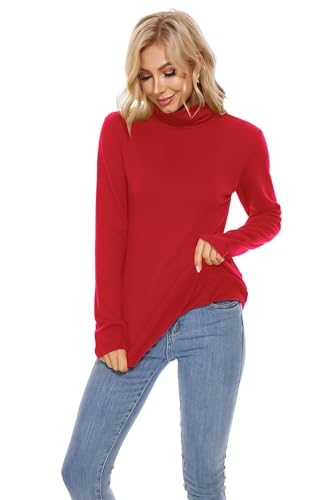 Image of TAIPOVE Cotton Fleece Lined Turtleneck Top for Women Long Sleeve Mock Turtle Neck Lightweight Sweater Thermal Underwear Shirt