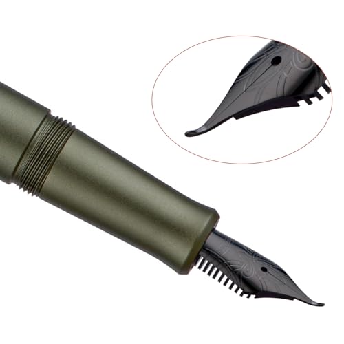 Image of Hongdian M2 Black Forest Mini Fountain Pen, Bent Nib & Sleek Shape Aluminium Short Pocket Travel Pen (Army Green)