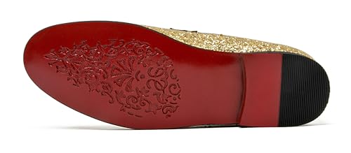 Image of Men Loafer Metallic Textured Slip-on Glitter Sequins Fashion Wedding Dress Shoes Golden
