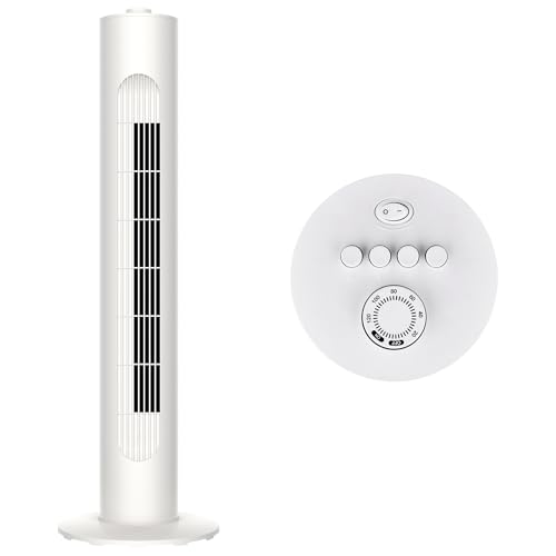 MYLEK Electric Tower Fan Oscillating 30 - Timer, 45w, 3 Speed Settings, Quiet Operation, Lightweight Design - White