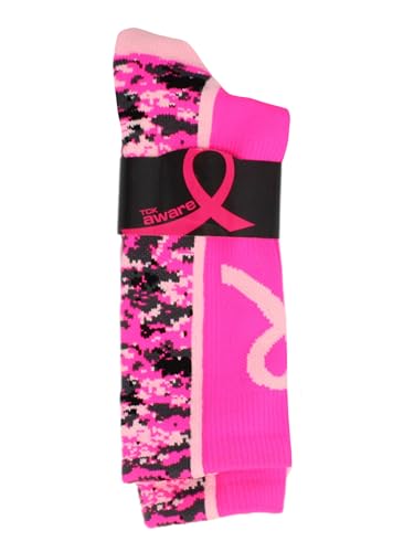 MadSportsstuff Pink Ribbon Breast Cancer Awareness Socks for Football Basketball Digital Camo Crew for Boys Men Youth Adult3