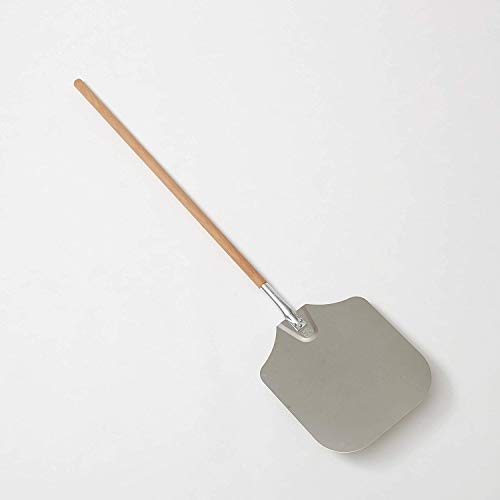 Image of American Metalcraft, inc. 5212 52 inch Aluminum Pizza Peel with 38 inch Wood Handle, 12 inch x 14 inch Medium Blade, Silver