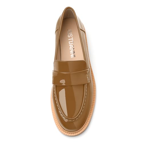 Image of JUSTDANNI Loafers for Women Slip On Shoes with Round Toe 1.2-Inch Low Chunky Block Heel Patent Comfortable Casual Dress Pump Shoes for Wedding Party Work Shopping Dating