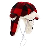 Parliky シー犬冬ベレー帽 防風保温 犬用ベレー帽 ペット用ニットヘッドギア 格子柄レッド おしゃれ写真撮影向け