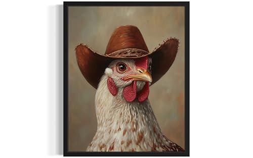 Poster poulet cowboy pour salon sauvage West ambiance ferme