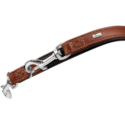 HUNTER Verstellbare Hundeführleine Canadian UP, Farbe: Cognac/schwarz, weiches, geschmeidiges Leder, 3-Fach verstellbar, nachhaltig, Made in Germany, Größe: 20/200