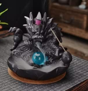 Miniatura 3 de Quemador de incienso de dragón con bola de cascada de reflujo de incienso de cerámica con conos
