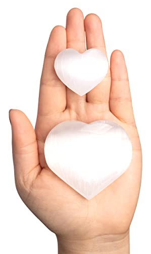2 pc Selenite Heart Palm Stone, Heart Shaped Crystals and