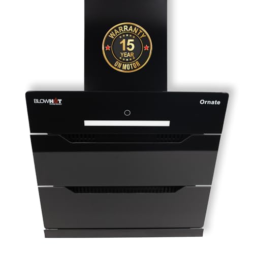 Image of BLOWHOT 60cm Auto Clean 1300 m /h Filterless Slant Chimney with Oil Collector & Free Installation Kit, Touch Control, Tri-Glass Design Angular, 1 Year General & 15 Year on Motor Warranty (ORNATE BAC)