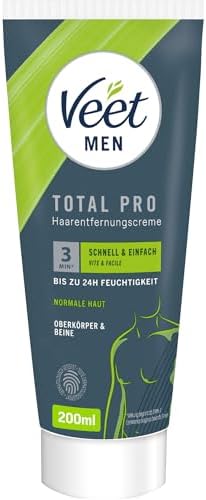 Veet Men Haarentfernungscreme für Oberkörper & Beine - Enthaarungscreme für Männer, Haarentfernung in 5-10 Minuten - 200 ml Tube & Spatel