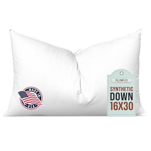 Image of Pillowflex Synthetic Down Pillow Insert 16x30 in - Karate Chop Pillow | Large Rectangle Sham Form, Plush Polyester Cotton Blend, Cloud-Like Comfort, Clump-Resistant Fill, Smooth Elegant Finish