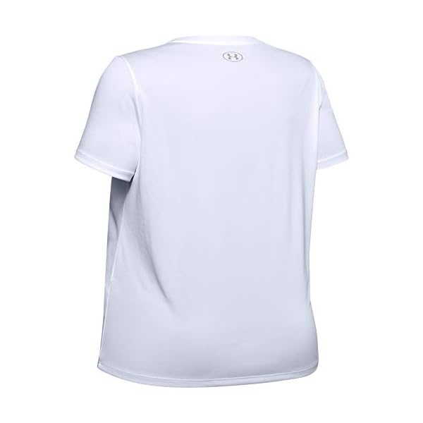 Under-Armour-Womens-Tech-Short-Sleeve-V-Neck-Solid Under Armour womens Tech Short-Sleeve V-Neck - Solid , White (100)/Metallic Silver , 3X