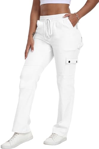 HVEPUO Womens Pants Casual Straight Leg Cargo Pants High Waisted Jeans for Women with Pockets2