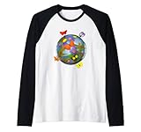 Blumen Schmetterlinge Ozean Meer Erde Globus Bunt Raglan