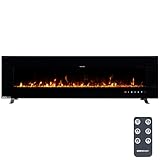 Northwest Electric Fireplace - 72 Inch Wall Mounted Fireplace with Bluetooth Speakers and Remote to Adjust LED Flames, Timer, Heat and More (Black)