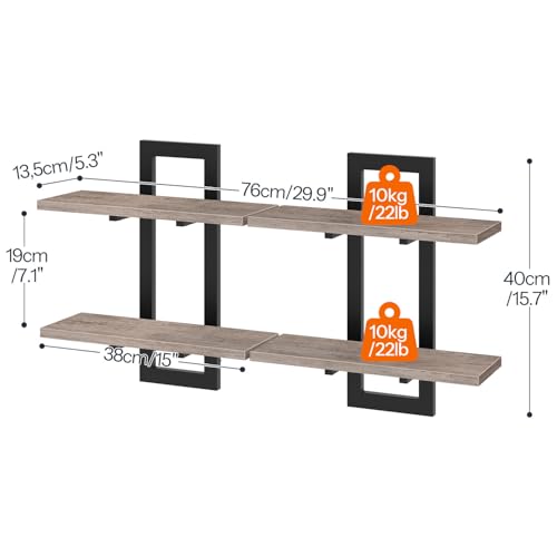 Image of HOOBRO Floating Shelves, 15 Inch Wall Shelf Set of 2, Wall Mounted Storage Shelves 2-Tier, Hanging Bathroom Shelves, for Living Room, Bedroom, Bathroom, Kitchen, Greige BG32BJ01