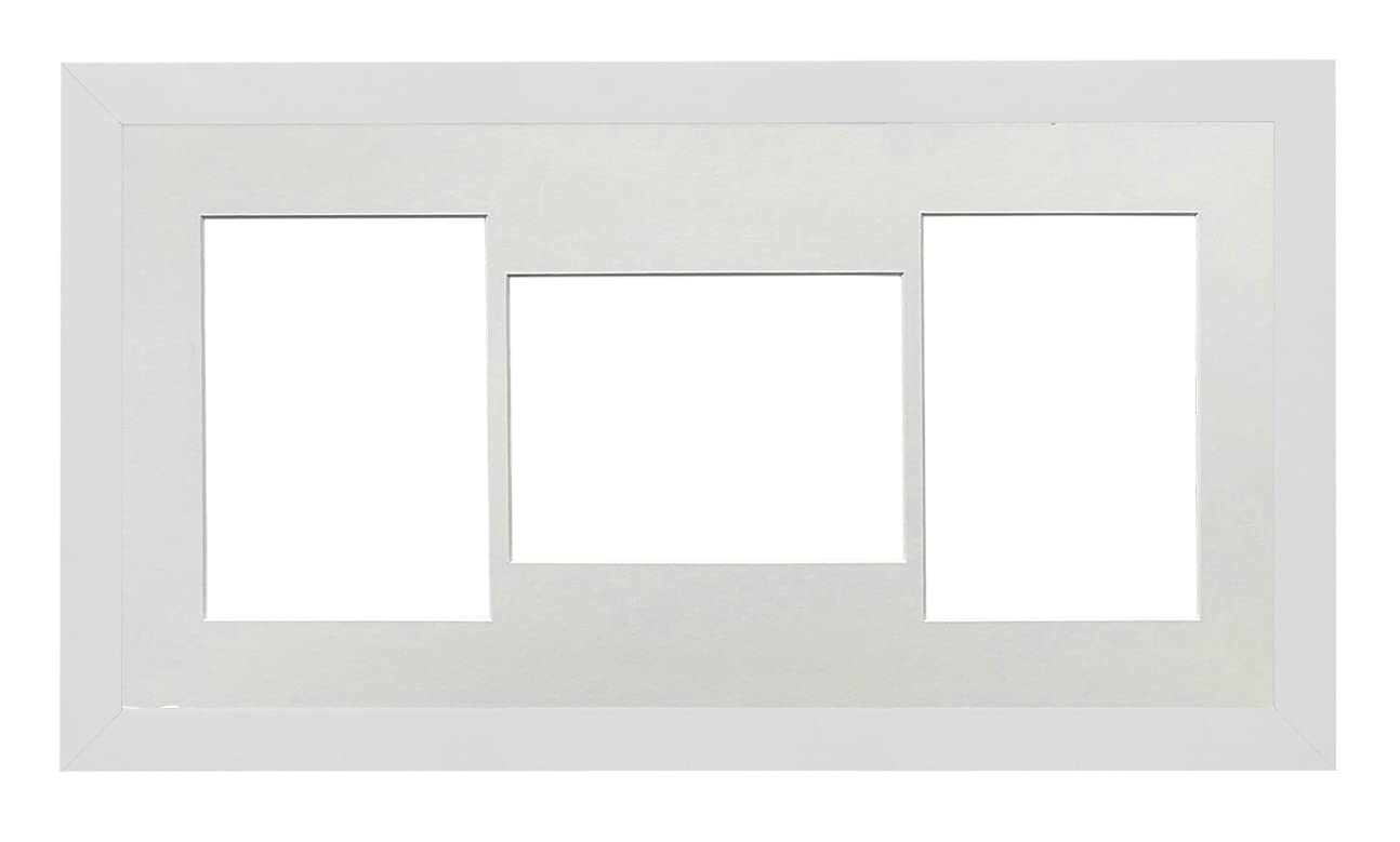 White Frame 20x10' Multi Aperture Picture Frame with White Mount to fit (3x) 7x5' Photos with Perspex Sheet - Wall Mountable Landscape or Portrait