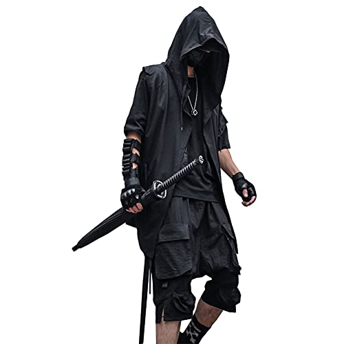 Black Wizard Hoodies Men Streetwear Cardigan Hoodie Sleeveless Coat Techwear