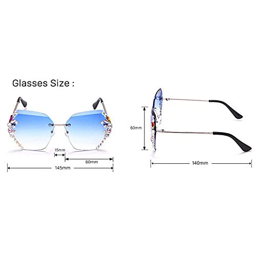 Willochra 2Pack Square Crystal Sunglasses Women Shades Rimless Rhinestone Sun Glasses Female Handmade Diamonds Gradual Trend Party Eyewear (2Pack-Brown&Pink) #TOP5