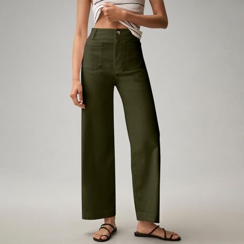 Womens Dress Pants for Work Casual Stretch Twill Wide Leg Ankle Jeans High Waisted Straight Leg Chino Cropped Pants2