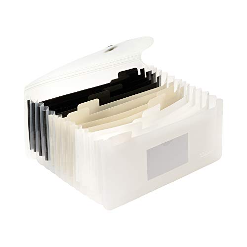 Uquelic Desk Stand Receipt Folder - 13 Pockets Expanding Coupons Storage/Rainbow Large Capacity Small Document Organizer with Label, 10 x 5 inch (Translucence)