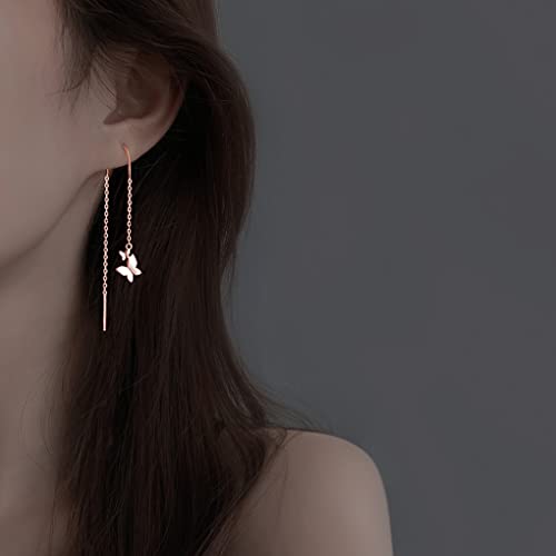 Pendientes de mariposa de plata de ley 925 SLUYNZ estilo threader con borla larga colgante 3