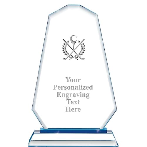 Personalized Golf Summit Blue Base Custom Engraved Crystal Trophy Award