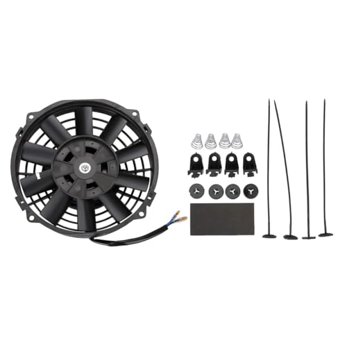 Nicear Ventilador de radiador eléctrico delgado de 7', 12 V, 80 W - Ventilador de motor universal con aspas curvas y kit de montaje ABS negro para sistemas de climatización (HVAC) de coches y camiones