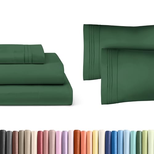 CGK Linens Emerald Green 3-Piece Sheet Set & Pillowcase Bedding Bundle (Twin XL Size) - Complete Twin XL Sheet Set & 2 Pillowcases w/ Deep Pockets up to 16 inches - Hotel Luxury Quality - Breathable &