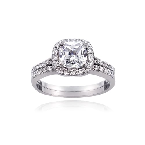 Cushion-cut Cubic Zirconia 925 Silver Bridal Band Engagement Ring Set Sz 10 Trendy Fashion Rings for Everyday Wear Elegant Enhancements Sleek and Graceful Accessories Stylish Essentials