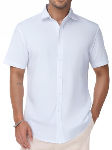 Manwan walk Men's Short Sleeve Casual Button-Down Solid Slim Fit Business Formal Shirts3