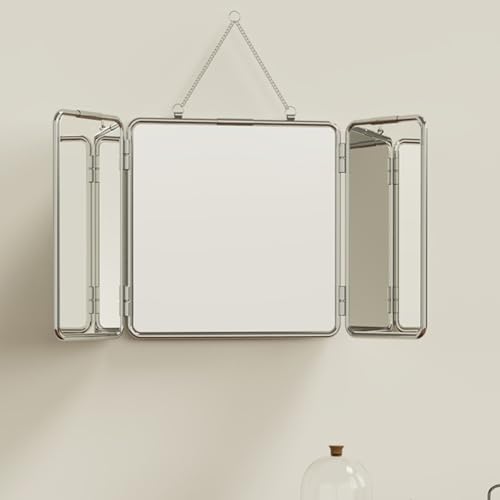 Miroir mural carré pliable déco industrielle avec chaîne métallique