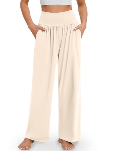 Image of Gracyoga Wide Leg Yoga Pants for Women Casual Loose Cozy Sweatpants High Waisted Lounge Pajama Flowy Pants With Pockets