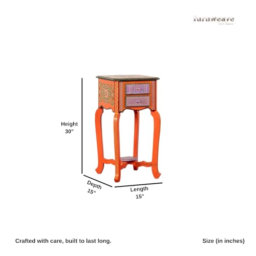 Image of Wooden Bedside Table for Bedroom | 2 Drawer Side Table | Handpainted Rajasthani Chest of Drawers | Solid Wood Small Bedside Table with Drawer Storage for Living Room & Home (Handpainted)