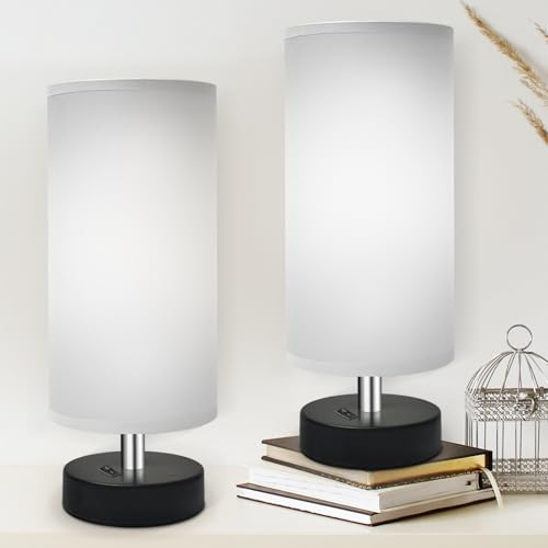 Image of DEGNJU Small Lamp for Bedroom, Bedside Lamps for Night Stands, Mini Minimalist Table Lamp with Round Gray Fabric Shade, 11.4 Inch Desk Reading Lamp for Dorm Room Living Room Office Room, 2 Pack