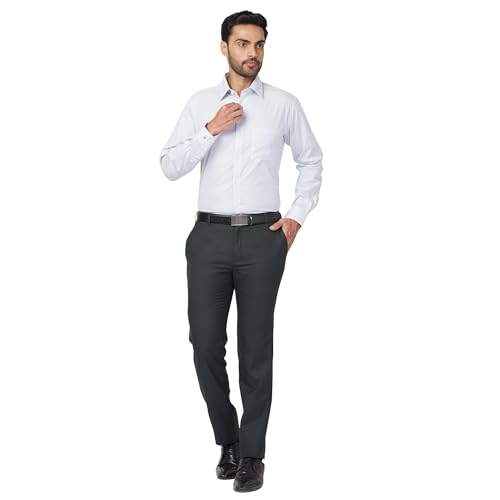 Image of Raymond Men Slim Fit Solid Pattern Polyester Blend Flat Front Casual Trouser