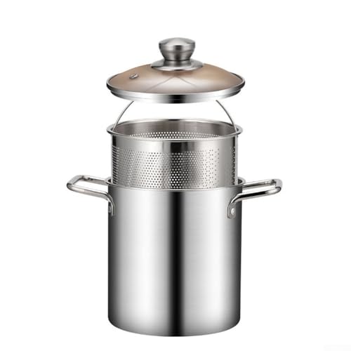 babominimer Olla de acero inoxidable con asas y cesta extraíble, utensilios de cocina versátiles para patatas fritas, verduras, carne y tempura, sartén plateada duradera